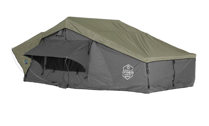 Overland Vehicle Systems HD Nomadic 3 Extended Soft Shell Roof Top Tent, Grey Body & Green Rainfly