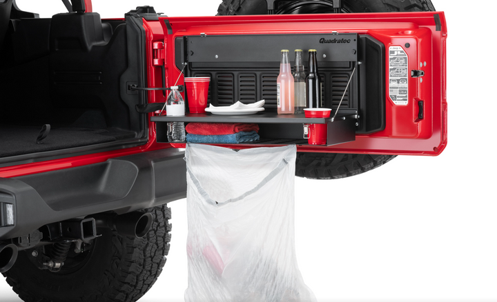 Quadratec fold-able rear Tailgate Table and Cargo Shelf for Jeep Wrangler JL 2018-2025