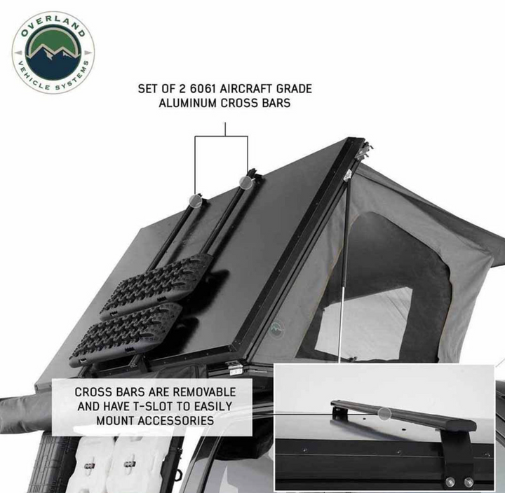 Overland Vehicle Systems HD Sidewinder Side Load Aluminum Hard Shell Roof Top Tent, Grey Body & Green Trim