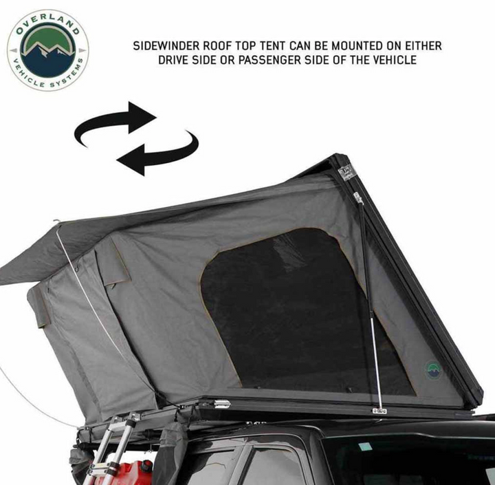 Overland Vehicle Systems HD Sidewinder Side Load Aluminum Hard Shell Roof Top Tent, Grey Body & Green Trim