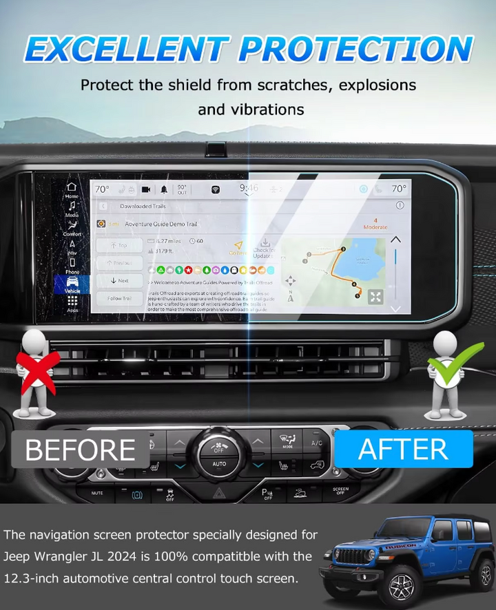 BC Offroading Tempered Glass 12.3Inch Screen Protector Jeep Wrangler 2024-2025