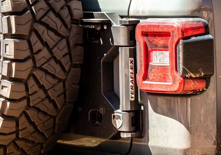 Teraflex Alpha HD Hinged Spare Tire Carrier & Adjustable Spare Tire Mount Kit For 18-25 Jeep Wrangler JL