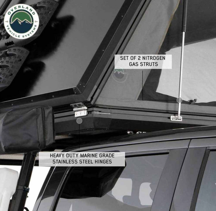 Overland Vehicle Systems HD Sidewinder Side Load Aluminum Hard Shell Roof Top Tent, Grey Body & Green Trim