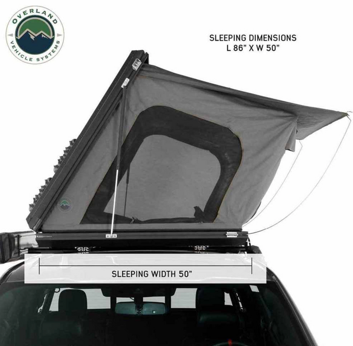 Overland Vehicle Systems HD Sidewinder Side Load Aluminum Hard Shell Roof Top Tent, Grey Body & Green Trim