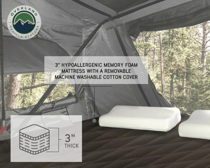 Overland Vehicle Systems HD Nomadic 3 Extended Soft Shell Roof Top Tent, Grey Body & Green Rainfly