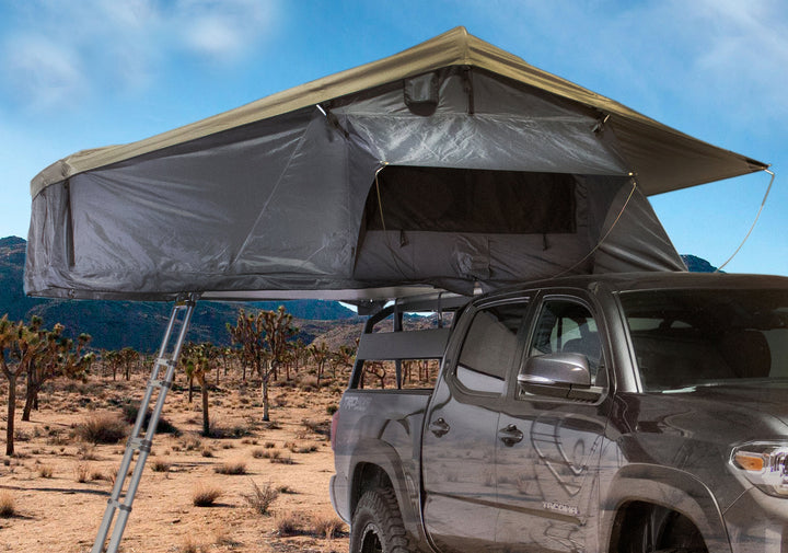 Overland Vehicle Systems HD Nomadic 3 Extended Soft Shell Roof Top Tent, Grey Body & Green Rainfly