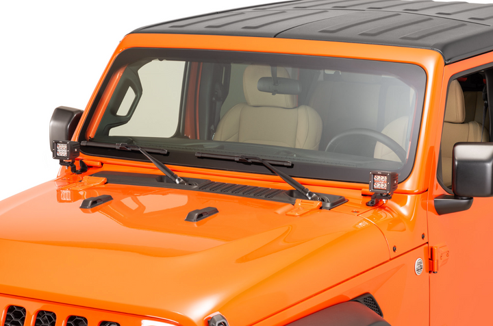 Quadratec Windshield Hinge Mount Light Brackets for 18-25 Jeep Wrangler JL & Gladiator JT