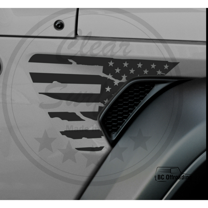 Jeep Wrangler Jl/jt Precut Fender Vent Decals 2018 + Distressed Flag