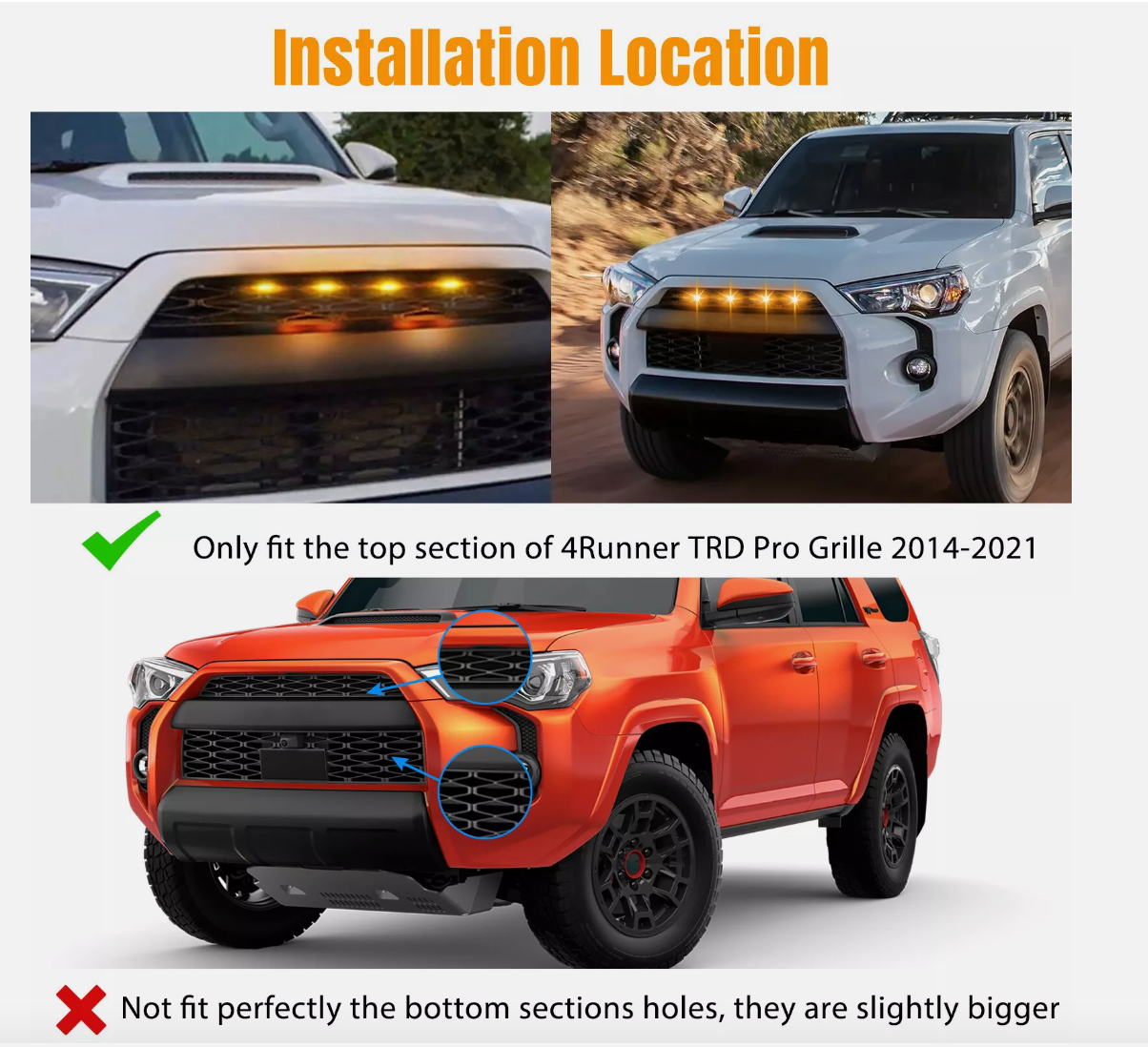 BC Offroading 4x Raptor Style LED Amber Grille Lights Kit For Toyota 4Runner TRD Pro 2014-2021