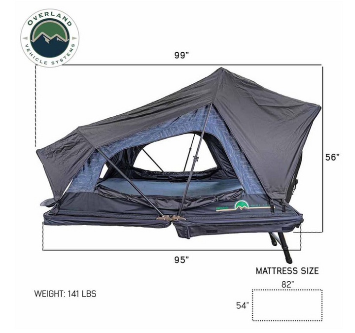 Overland Vehicle Systems XD Sherpa Hybrid Soft Shell Roof Top Tent, Blue Body & Black Rainfly