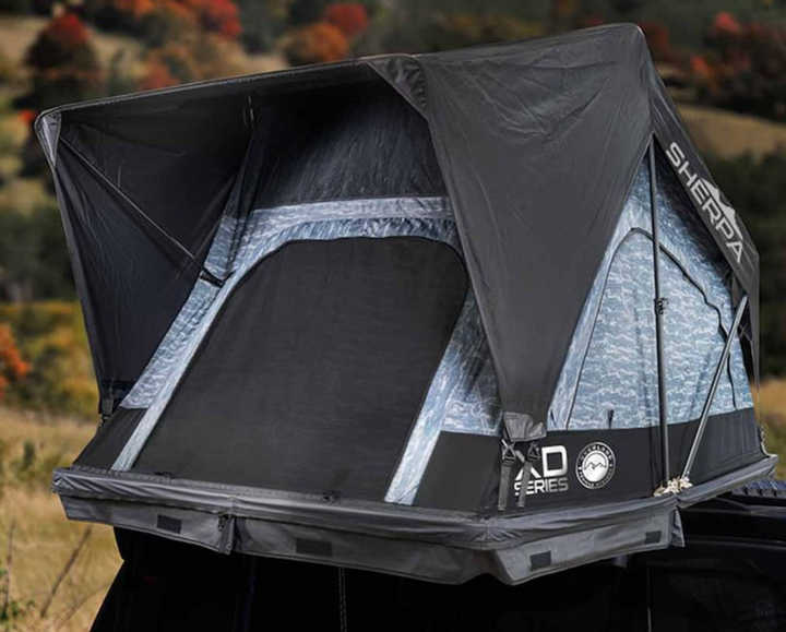 Overland Vehicle Systems XD Sherpa Hybrid Soft Shell Roof Top Tent, Blue Body & Black Rainfly