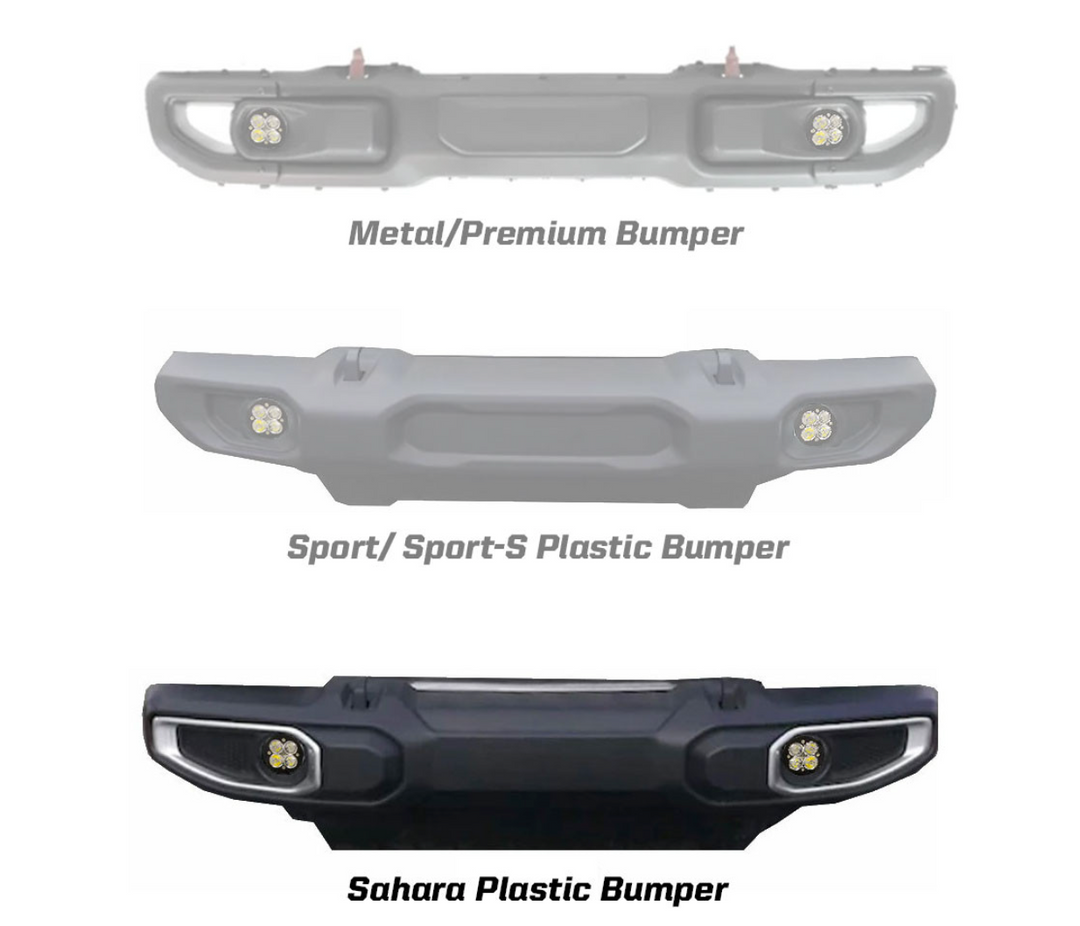 Baja Designs Jeep JL/JT Squadron-R SAE Fog Pocket Light Kit - Jeep 2020-24 Gladiator; 2018-24 Wrangler JL; NOTE: w/ OE Sahara Bumper