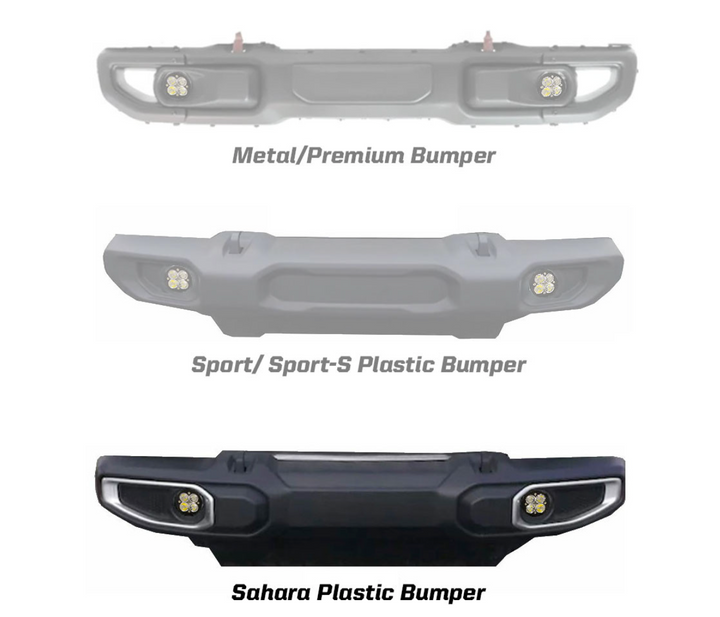 Baja Designs Jeep JL/JT Squadron-R SAE Fog Pocket Light Kit - Jeep 2020-24 Gladiator; 2018-24 Wrangler JL; NOTE: w/ OE Sahara Bumper