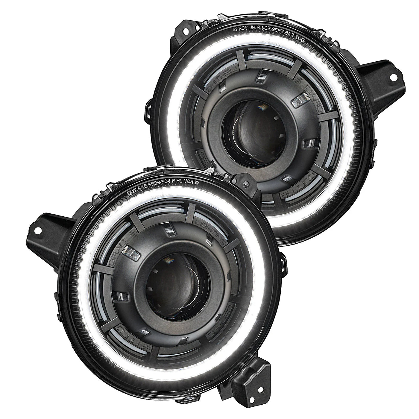 Oracle Lighting Oculus 9" Bi-LED Projector Headlights with White Halo Ring & Matte Black Bezel for 18-22 Jeep Wrangler JL & JT