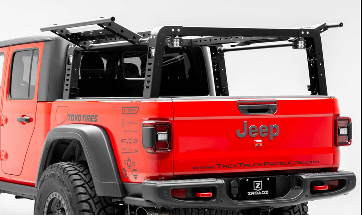 ZROADZ Overland Access Rack With (4) 3 Inch ZROADZ LED Pod Lights for 20-25 Jeep Gladiator JT