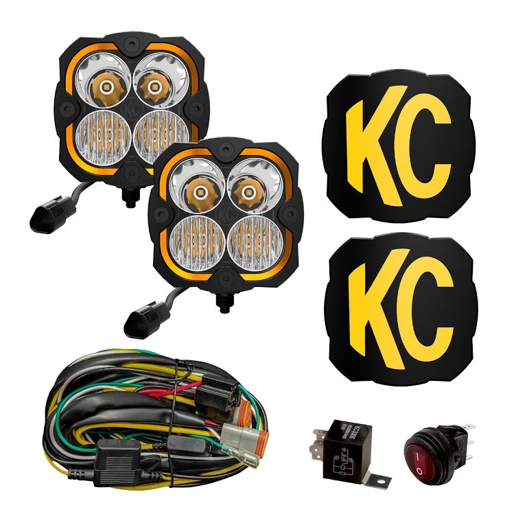 KC HiLiTES Flex Era 4 LED Lights with Pillar Mounts Spot Beam for 07-24 Jeep Wrangler JL/ JK & Gladiator JT