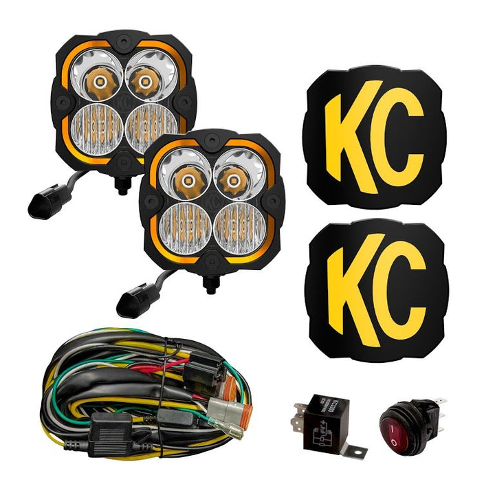 KC HiLiTES Flex Era 4 LED Lights with Pillar Mounts Spot Beam for 07-24 Jeep Wrangler JL/ JK & Gladiator JT