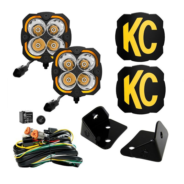 KC HiLiTES Flex Era 4 LED Lights with Pillar Mounts Spot Beam for 07-24 Jeep Wrangler JL/ JK & Gladiator JT