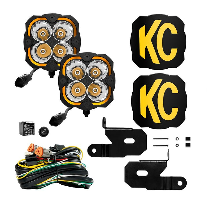 KC HiLiTES Flex Era 4 LED Lights with Pillar Mounts Spot Beam for 07-24 Jeep Wrangler JL/ JK & Gladiator JT