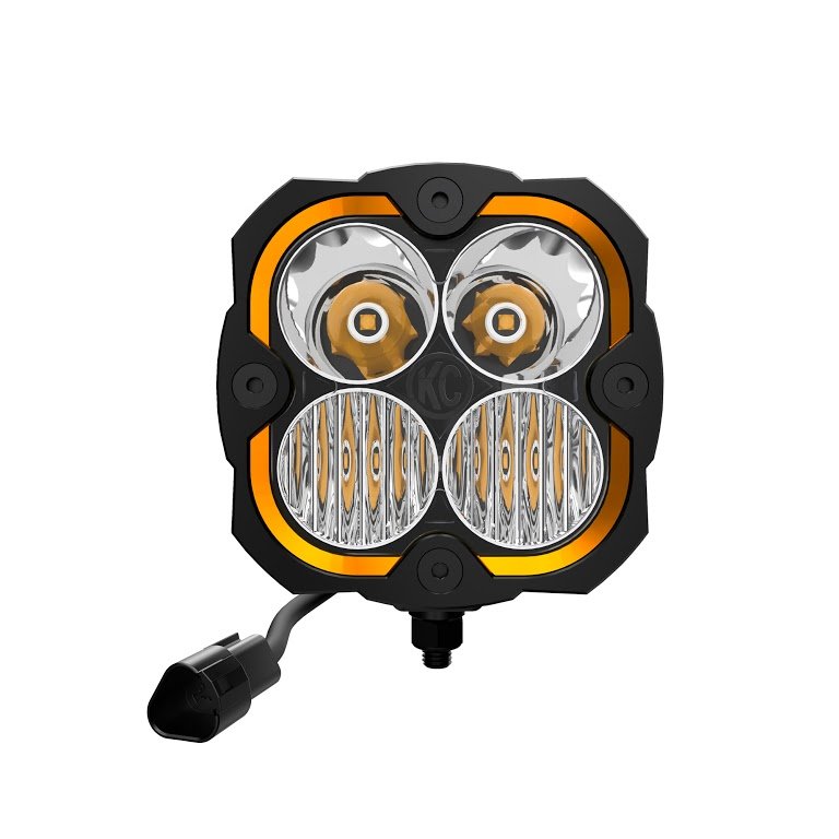 KC HiLiTES Flex Era 4 LED Lights with Pillar Mounts Spot Beam for 07-24 Jeep Wrangler JL/ JK & Gladiator JT
